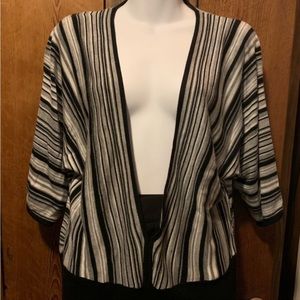 New York & Company Top Striped With Bell Sleeves and Plunging Front